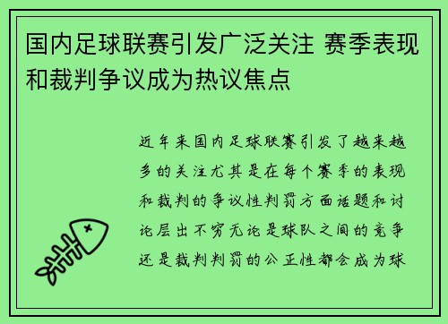 国内足球联赛引发广泛关注 赛季表现和裁判争议成为热议焦点
